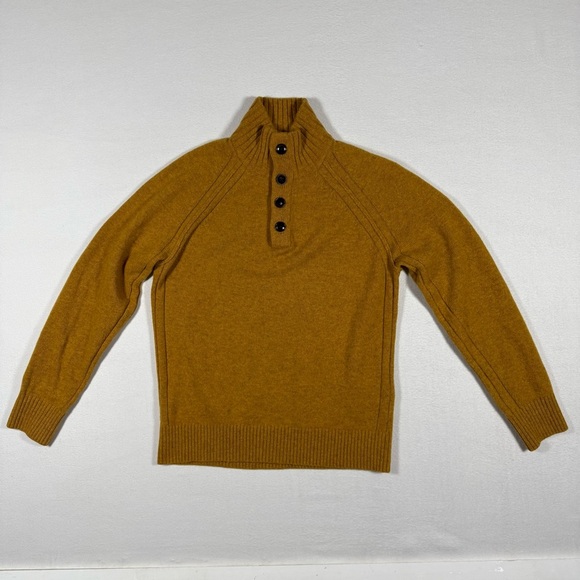 Banana Republic Italian Merino Wool Henley Sweater mustard yellow Men SMALL - Picture 1 of 7